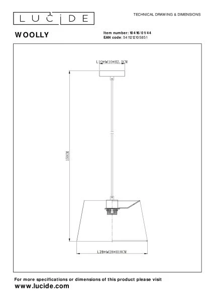 Lucide WOOLLY - Pendant light - Ø 28 cm - 1xE27 - Ocher Yellow - technical